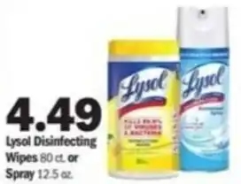 Meijer Lysol Disinfecting Wipes 80 ct, Spray 12.5 oz offer