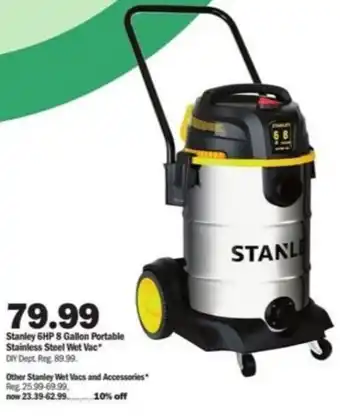 Meijer Stanley 6HP 8 Gallon Portable Stainless Steel Wet Vac offer