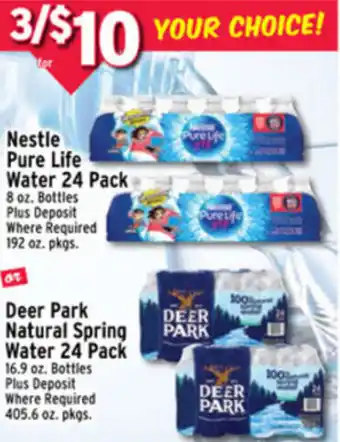 Met Foodmarkets Nestle Pure Life Water 24 Pack 8 oz, Deer Park Natural Spring Water 24 pack 16.9 oz offer