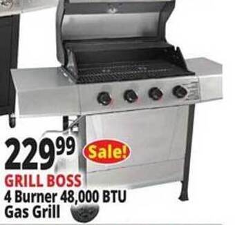 Ocean State Job Lot Grill boss 4 burner 48.000 btu gas grill offer