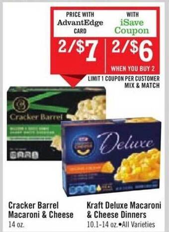 Price Chopper Cracker barrel macaroni & cheese, kraft deluxe macaroni & cheese dinners offer