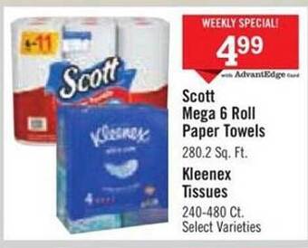 Price Chopper Scott mega 6 roll paper towels, kleenex tissues offer
