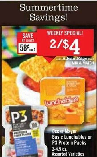 Price Chopper Oscar mayer basic lunchables or p3 protein packs offer