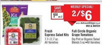 Price Chopper Fresh express salad kits, full circle organic grape tomatoes offer