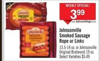 Price Chopper Johnsonville smoked sausage rope or links offer