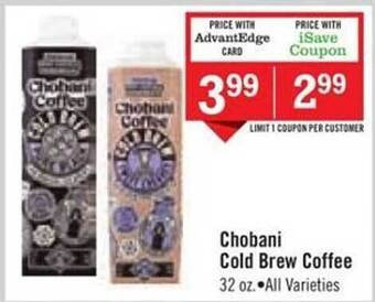 Price Chopper Chobani cold brew coffee offer