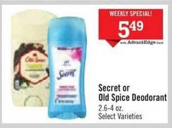 Price Chopper Secret or old spice deodorant offer