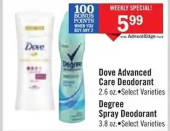 Price Chopper Dove advanced care deodorant, degree spray deodorant offer