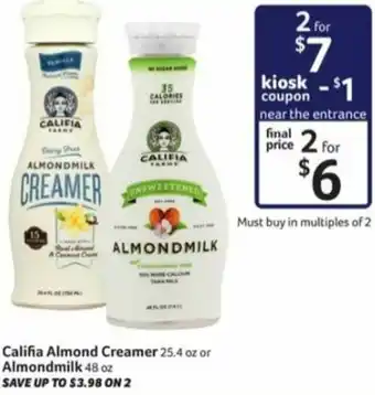 Harveys Supermarkets Califia Almond Creamer 24.4 oz, Almondmilk 48 oz offer