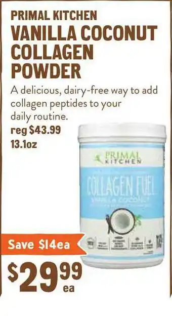 New Seasons Market Primal Kitchen Vanilla Coconut Collagen Powder offer