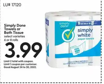 Hy-Vee Simply done towels or bath tissue offer