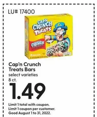 Hy-Vee Cap'n crunch treats bars offer