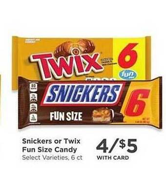 QFC Snickers or twix fun size candy offer