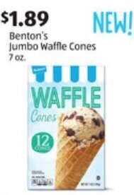 Aldi Benton's Jumbo Waffle Cones 7 oz offer