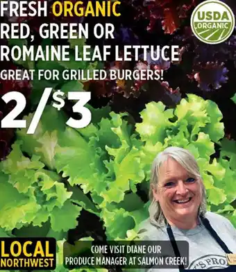 Chuck's Produce Fresh Organic Red, Green Or Romiane Leaf Lettuce Great For Grilled Burgers! offer