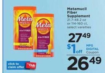 Cub Foods Metamucil fiber supplement offer