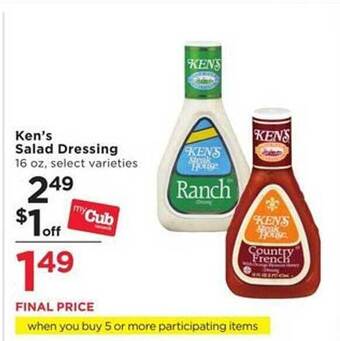 Cub Foods Ken's salad dressing offer