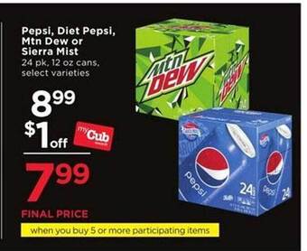 Cub Foods Pepsi, diet pepsi, mtn dew or sierra mist offer