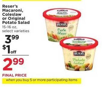 Cub Foods Reser's macaroni, coleslaw or original potato salad offer