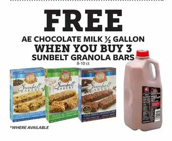 Fareway Chocolate milk 1-2 gallon, sunbelt granola bars offer
