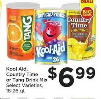 Food 4 Less Kool aid, country time or tang drink mix offer