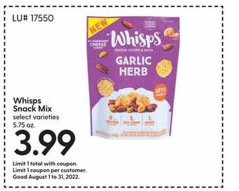 Hy-Vee Whisps snack mix offer