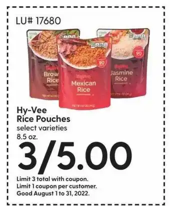 Hy-Vee Hyvee rice pouches offer