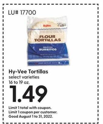 Hy-Vee Hyvee tortillas offer