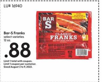 Hy-Vee Bar-s franks offer