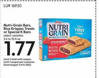 Hy-Vee Nutri-grain bars rice krispies treats oe special k bars offer