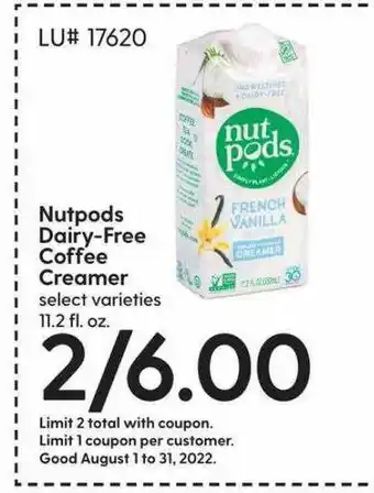 Hy-Vee Nutpods dairy-free coffee creamer offer