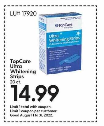 Hy-Vee Topcare ultra whitening strips offer