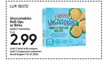 Hy-Vee Uncrustables roll-ups or bites offer