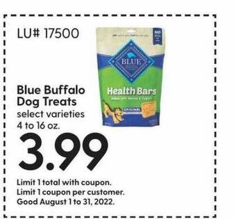 Hy-Vee Blue buffalo dog treats offer