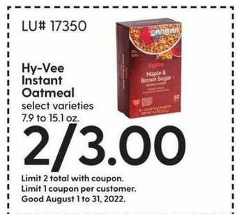 Hy-Vee Hy-vee instant oatmeal offer