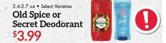 Price Chopper Old spice or secret deodorant offer