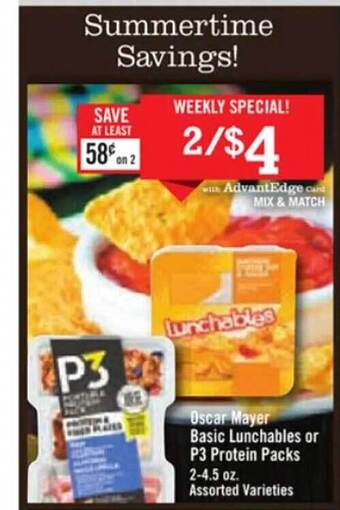 Price Chopper Oscar mayer basic lunchables or p3 protein packs offer