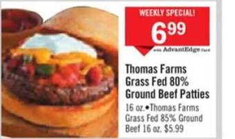 Price Chopper Thomas farms grass fed 80% ground beef patties offer