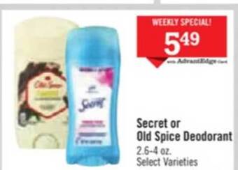 Price Chopper Secret or old spice deodorant offer