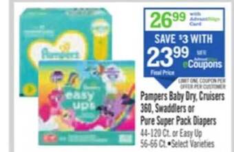 Price Chopper Pampers baby dry cruisers 360 swaddlers or pure super pack diapers offer