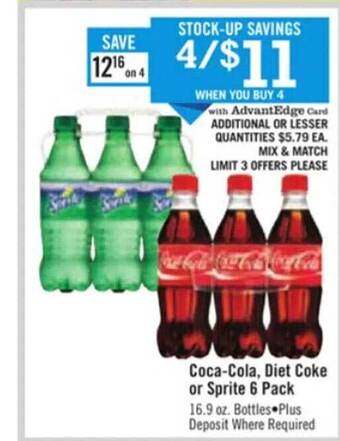 Price Chopper Coca-cola diet coke or sprite 6 pack offer
