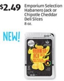 Aldi Emporium Selection Habanero Jack or Chipotle Cheddar Deli Slices 8 oz offer