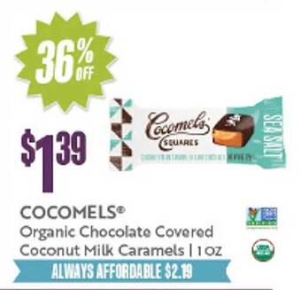 Natural Grocers Cocomels organic chocolate covered coconut milk caramels offer