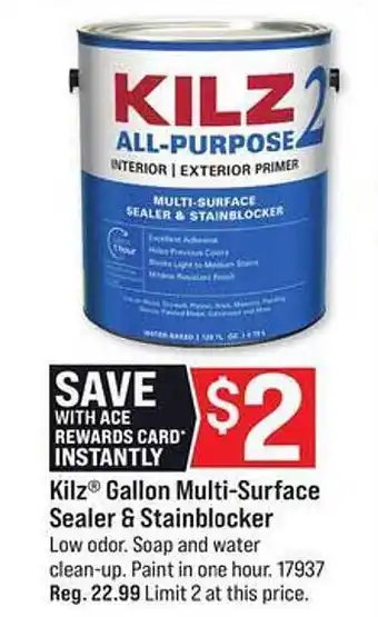 Ace Hardware Kilz gallon multi-surface sealer & stainblocker offer