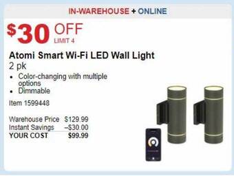 Costco Atomi smart wi-fi led wall light offer