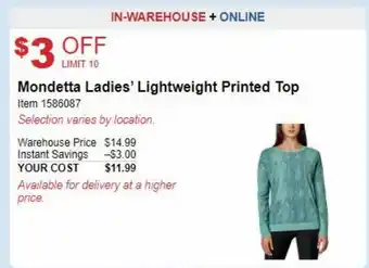Costco Mondetta ladie's lightweight printed top offer