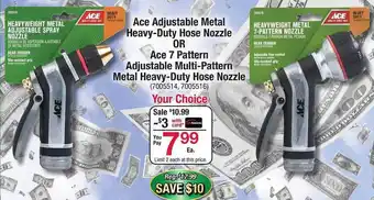 Ace Hardware Ace adjustable metal heavy-duty hose hnozzle or ace 7 pattern adjustable multi-pattern metal heavy-duty hose nozzle offer
