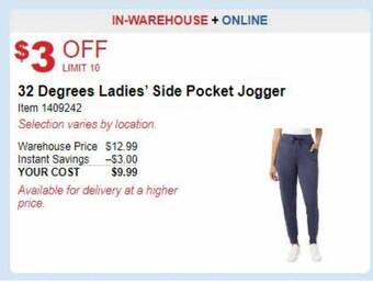 Costco 32 degrees ladies' side pocket jogger offer