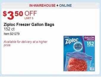Costco Ziploc freezer gallon bags offer