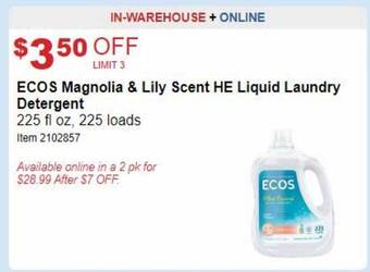 Costco Ecos magnolia & lily scent he liquid laundry detergent offer